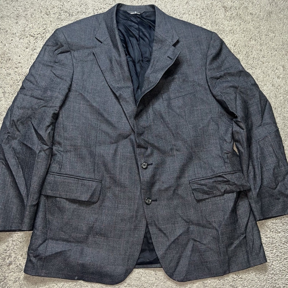 Polo University Club Blazer Mens 42R Gray Navy Blue Flannel 2 Button 100% Wool
